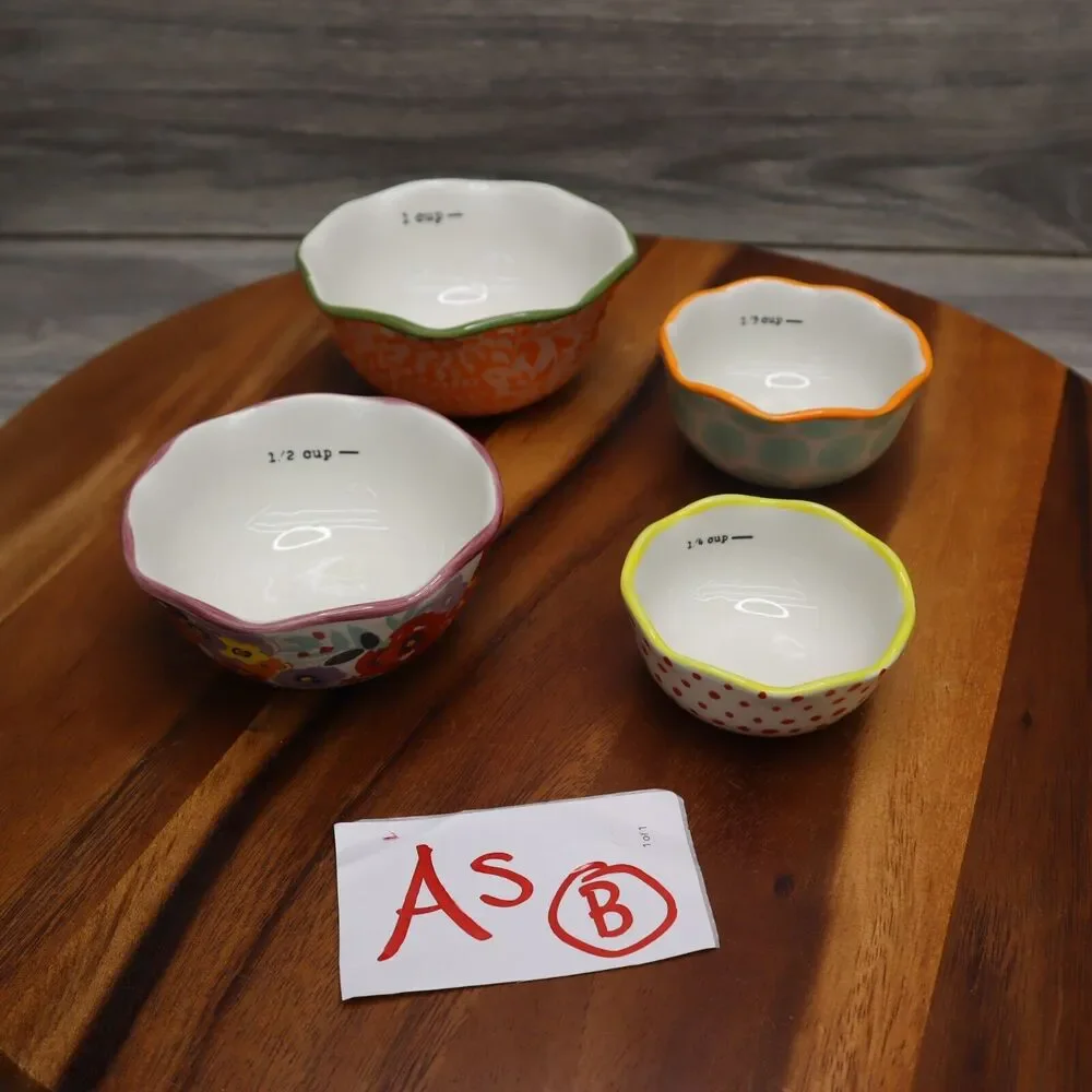 THE PIONEER WOMAN Set Of 4 Ceramic Measuring Bowls 1/4 - Cups Floral Multicolor